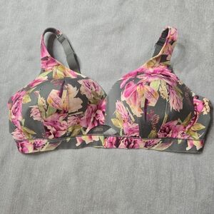Cacique Lane Bryant Bra 44C Lightly Lined No Wire  Multicolor Floral Gray Pink